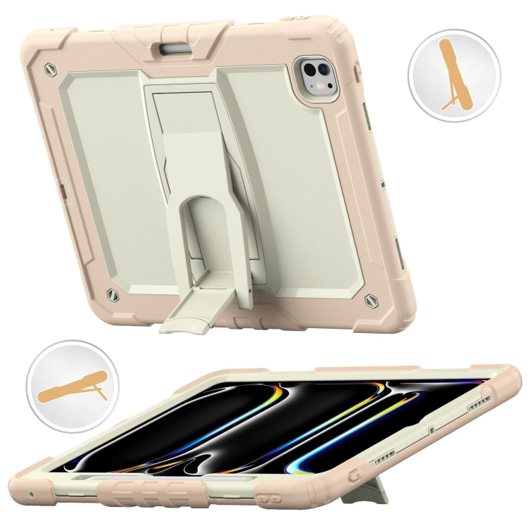 For iPad Pro 13 2024 Silicone Hydric PC Tablet Case with Shoulder Strap & Holder(Beige Rose Gold) - iPad Pro 13 2024 Cases by PMC TechLife | Online Shopping South Africa | PMC TechLife | Buy Now Pay Later Mobicred