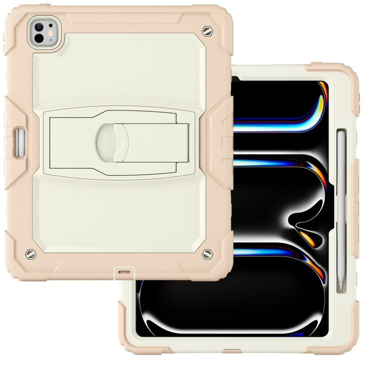 For iPad Pro 13 2024 Silicone Hydric PC Tablet Case with Shoulder Strap & Holder(Beige Rose Gold) - iPad Pro 13 2024 Cases by PMC TechLife | Online Shopping South Africa | PMC TechLife | Buy Now Pay Later Mobicred