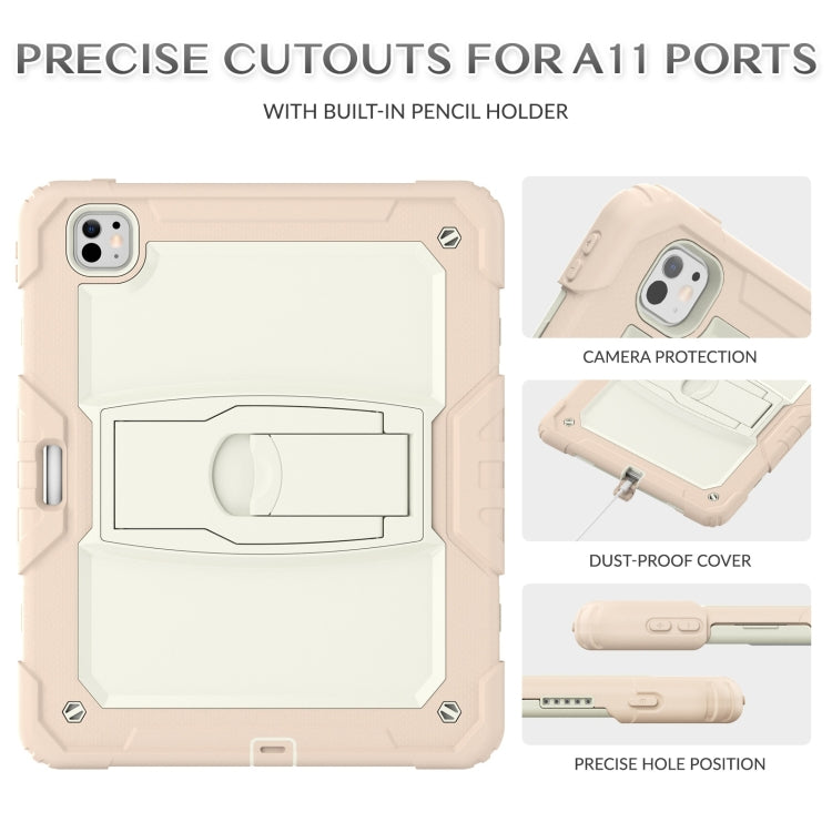 For iPad Pro 13 2024 Silicone Hydric PC Tablet Case with Shoulder Strap & Holder(Beige Rose Gold) - iPad Pro 13 2024 Cases by PMC TechLife | Online Shopping South Africa | PMC TechLife | Buy Now Pay Later Mobicred