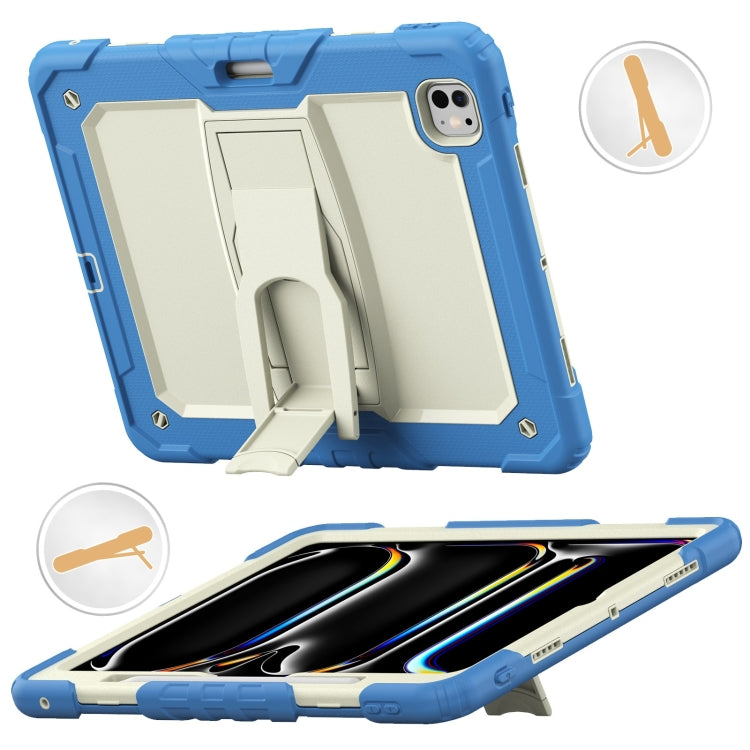 For iPad Pro 13 2024 Silicone Hydric PC Tablet Case with Shoulder Strap & Holder(Beige Cyan-blue) - free shipping - PMC TechLife - Order now!