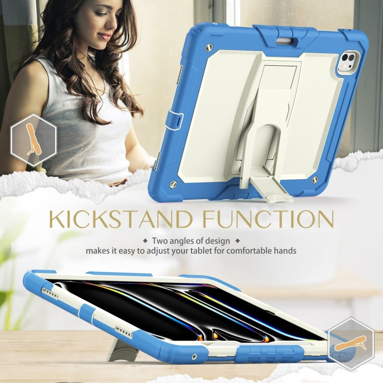For iPad Pro 13 2024 Silicone Hydric PC Tablet Case with Shoulder Strap & Holder(Beige Cyan-blue) - free shipping - PMC TechLife - Order now!