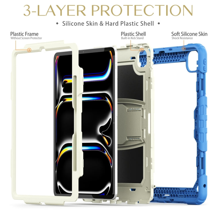 For iPad Pro 13 2024 Silicone Hydric PC Tablet Case with Shoulder Strap & Holder(Beige Cyan-blue) - free shipping - PMC TechLife - Order now!
