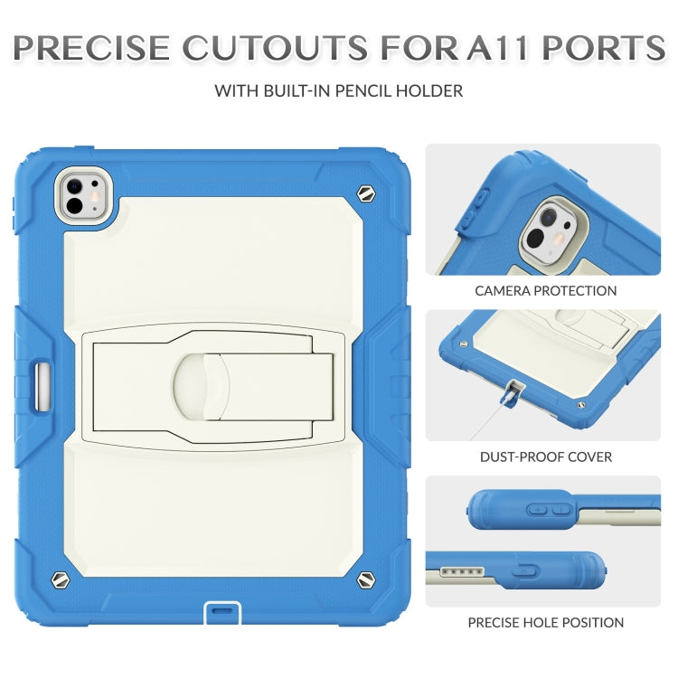 For iPad Pro 13 2024 Silicone Hydric PC Tablet Case with Shoulder Strap & Holder(Beige Cyan-blue) - free shipping - PMC TechLife - Order now!