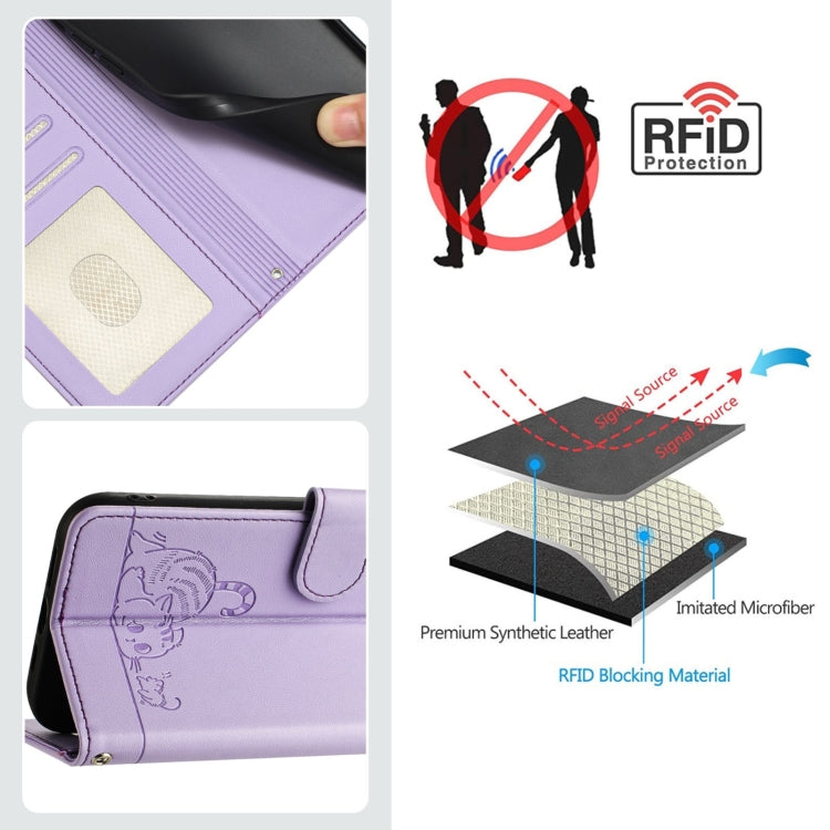 For Ulefone Note 14 Cat Rat Embossed Pattern RFID Leather Phone Case with Lanyard(Purple) - Ulefone Cases by PMC Jewellery | Online Shopping South Africa | PMC Jewellery | Buy Now Pay Later Mobicred