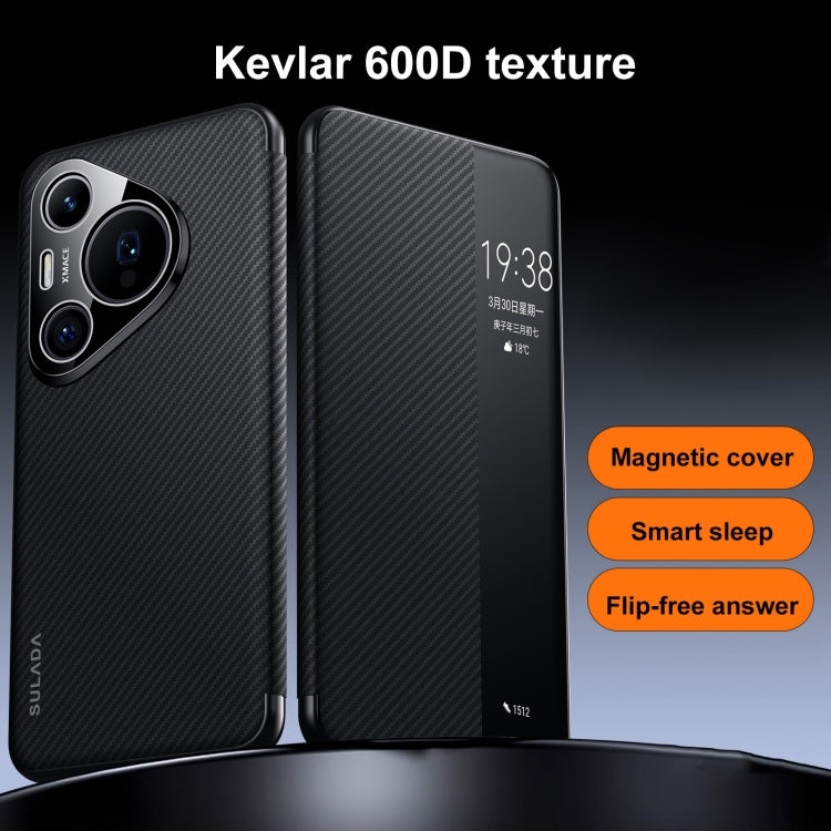 For Huawei Mate 60 RS Ultimate SULADA Kevlar 600D Texture Smart Window Leather Phone Case(Purple) - Huawei Cases by SULADA | Online Shopping South Africa | PMC TechLife | Buy Now Pay Later Mobicred