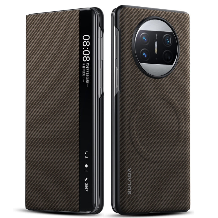 For Huawei Mate X3 SULADA Kevlar 600D Texture Smart Window Leather Phone Case(Brown) - free shipping - PMC TechLife - Order now!
