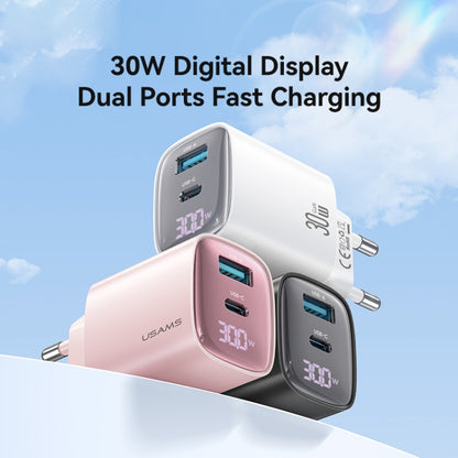 USAMS CC229 30W USB+USB-C / Type-C Dual Port GaN Digital Display Charger, Specifications: EU Plug(Pink) - USB Charger by USAMS | Online Shopping South Africa | PMC Jewellery | Buy Now Pay Later Mobicred