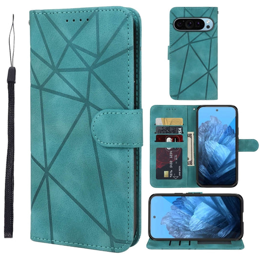 For Google Pixel 9 / 9 Pro Skin Feel Geometric Lines Leather Phone Case(Green) - Google Cases by PMC Jewellery | Online Shopping South Africa | PMC Jewellery | Buy Now Pay Later Mobicred