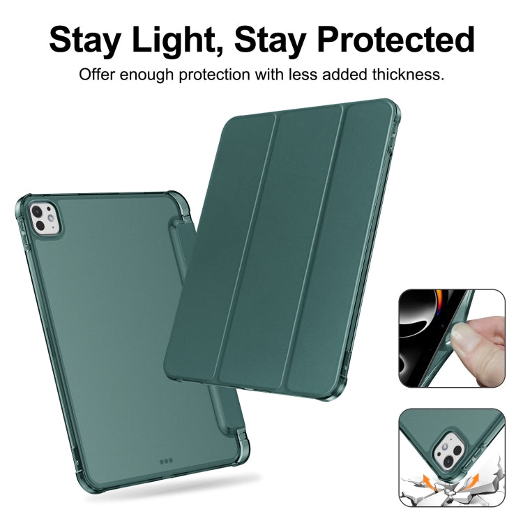 For iPad Pro 11 2024 Tri-fold Holder TPU Cover Frosted Leather Smart Tablet Case withh Pen Slot(Dark Green) - iPad Pro 11 2024 Cases by PMC Jewellery | Online Shopping South Africa | PMC Jewellery | Buy Now Pay Later Mobicred