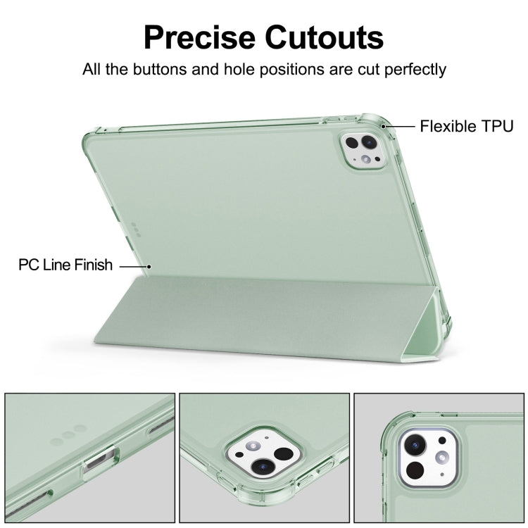 For iPad Pro 11 2024 Tri-fold Holder TPU Cover Frosted Leather Smart Tablet Case withh Pen Slot(Matcha Green) - iPad Pro 11 2024 Cases by PMC Jewellery | Online Shopping South Africa | PMC Jewellery | Buy Now Pay Later Mobicred
