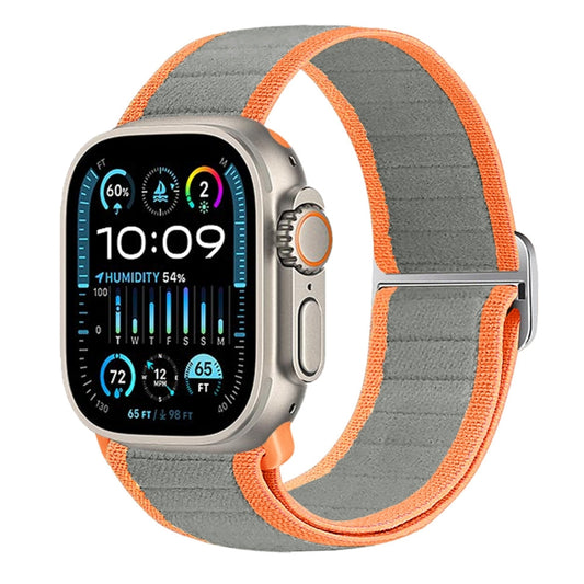 For Apple Watch Ultra 49mm Nylon Elastic Buckle Watch Band(Grey Orange) - Watch Bands by PMC Jewellery | Online Shopping South Africa | PMC Jewellery | Buy Now Pay Later Mobicred