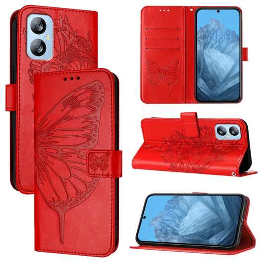 For Blackview A52 Embossed Butterfly Leather Phone Case(Red) - More Brand by PMC Jewellery | Online Shopping South Africa | PMC Jewellery | Buy Now Pay Later Mobicred