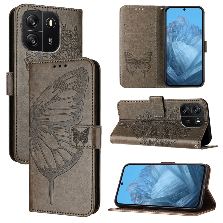 For Blackview Wave 6C Embossed Butterfly Leather Phone Case(Grey) - More Brand by PMC Jewellery | Online Shopping South Africa | PMC Jewellery | Buy Now Pay Later Mobicred
