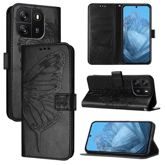 For Blackview Wave 6C Embossed Butterfly Leather Phone Case(Black) - More Brand by PMC Jewellery | Online Shopping South Africa | PMC Jewellery | Buy Now Pay Later Mobicred