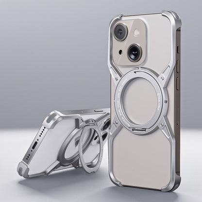 For iPhone 13 / 14 / 15 Aluminum Alloy Frameless 360-Degree Rotating Phone Case(Silver) - iPhone 14 Cases by PMC Jewellery | Online Shopping South Africa | PMC Jewellery | Buy Now Pay Later Mobicred