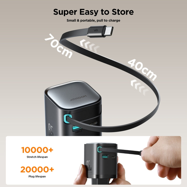 JOYROOM JR-TCL02 GaN 65W 2-Port Charger with Retractable Cable, EU Plug - free shipping - PMC TechLife - Order now!