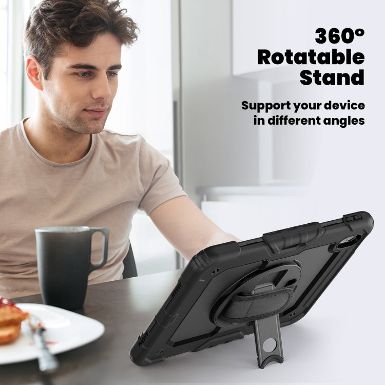 For iPad Air 11 2025 / 2024 Turntable Holder Silicone Hybrid PC Tablet Case with Shoulder Strap(Black) - free shipping - PMC TechLife - Order now!
