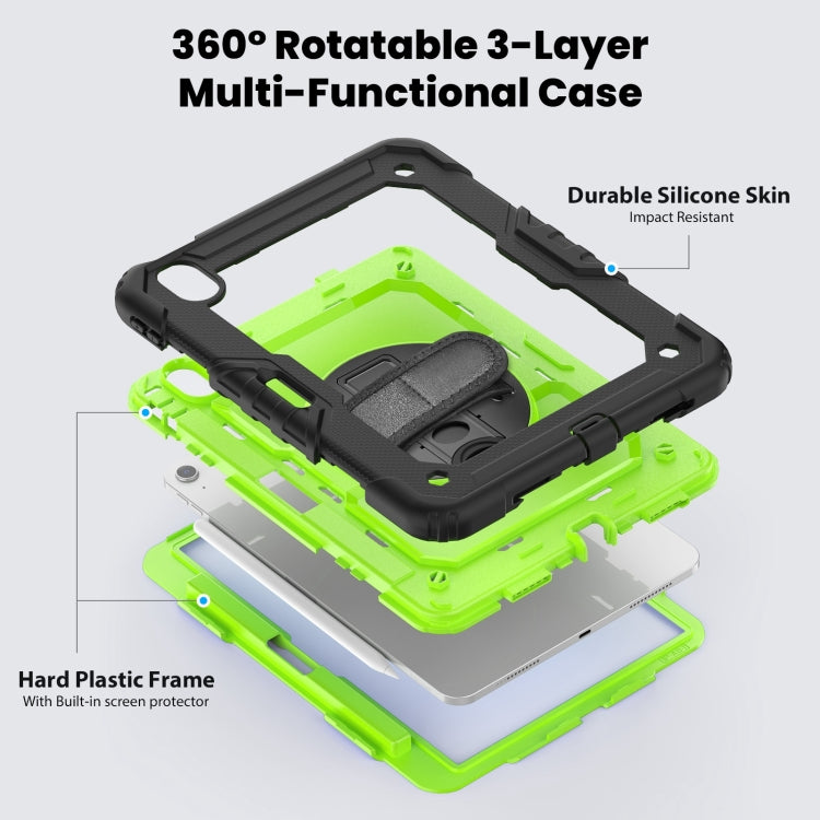 For iPad Air 11 2025 / 2024 Turntable Holder Silicone Hybrid PC Tablet Case with Shoulder Strap(Yellow Green + Black) - free shipping - PMC TechLife - Order now!
