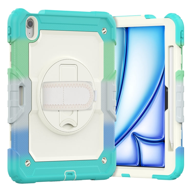 For iPad Air 11 2025 / 2024 Turntable Holder Silicone Hybrid PC Tablet Case with Shoulder Strap(Camouflage Light Blue) - free shipping - PMC TechLife - Order now!