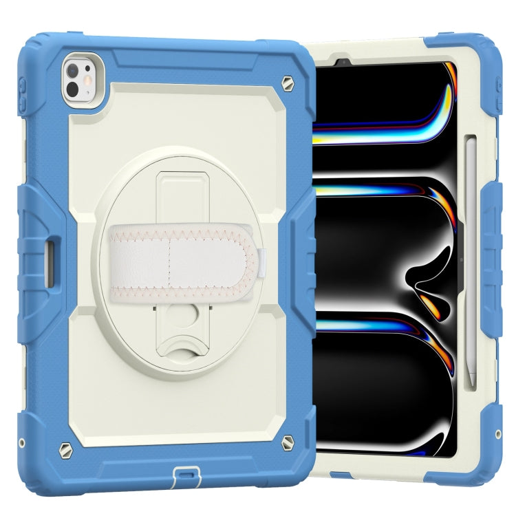 For iPad Pro 13 2024 Silicone Hybrid PC Tablet Case with Shoulder Strap(Beige + Cyan-blue) - iPad Pro 13 2024 Cases by PMC TechLife | Online Shopping South Africa | PMC TechLife | Buy Now Pay Later Mobicred