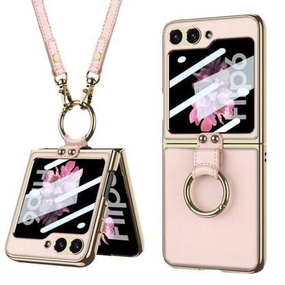 For Samsung Galaxy Z Flip6 GKK Integrated Electroplating Leather Phone Case with Ring/Strap(Pink) - Galaxy Z Flip6 5G Cases by GKK | Online Shopping South Africa | PMC Jewellery | Buy Now Pay Later Mobicred