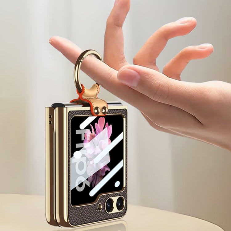 For Samsung Galaxy Z Flip6 / Flip7 FE GKK Integrated Electroplating Leather Phone Case with Ring/Strap(Pink) - free shipping - PMC Jewellery - Order now!
