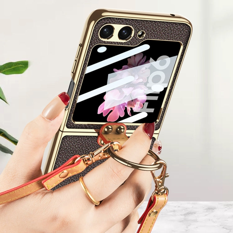 For Samsung Galaxy Z Flip6 / Flip7 FE GKK Integrated Electroplating Leather Phone Case with Ring/Strap(Pink) - free shipping - PMC Jewellery - Order now!
