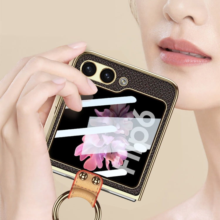 For Samsung Galaxy Z Flip6 / Flip7 FE GKK Integrated Electroplating Leather Phone Case with Ring/Strap(Pink) - free shipping - PMC Jewellery - Order now!