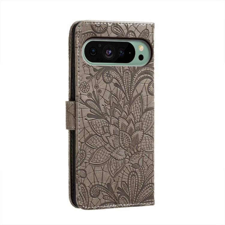 For Google Pixel 9 Lace Flower Embossing Flip Leather Phone Case(Grey) - Google Cases by PMC Jewellery | Online Shopping South Africa | PMC Jewellery | Buy Now Pay Later Mobicred