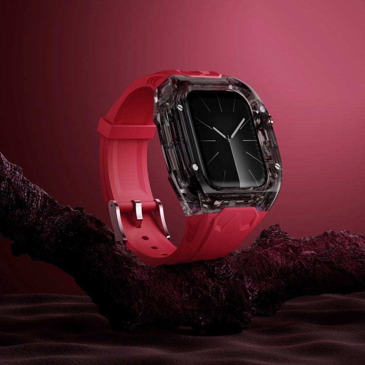For Apple Watch SE 44mm Modified PC Hybrid TPU Watch Case Band(Red Clear Black) - free shipping - PMc TechLife - Order now!