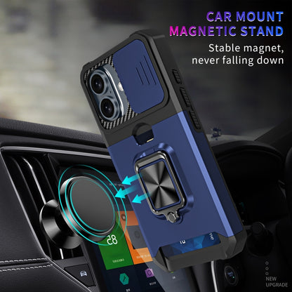 For iPhone 16 Plus Camera Shield Card Slot PC+TPU Phone Case(Black) - iPhone 16 Plus Cases by PMC Jewellery | Online Shopping South Africa | PMC Jewellery | Buy Now Pay Later Mobicred