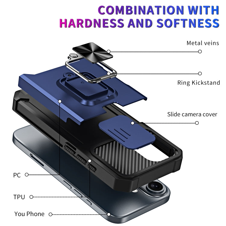 For iPhone 16 Camera Shield Card Slot PC+TPU Phone Case(Black) - iPhone 16 Cases by PMC TechLife | Online Shopping South Africa | PMC TechLife | Buy Now Pay Later Mobicred