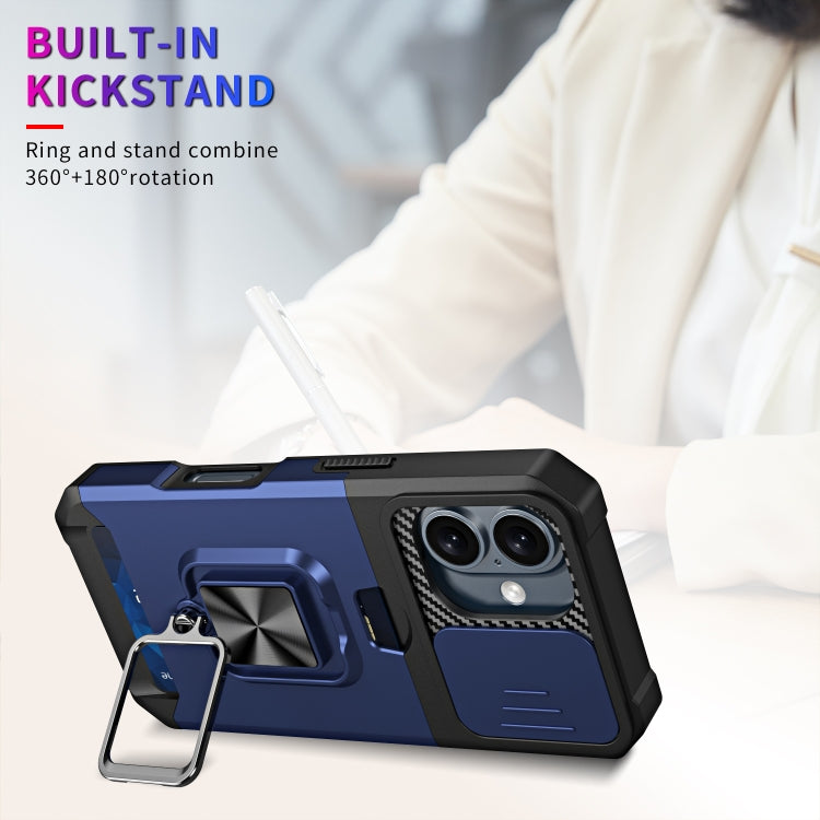 For iPhone 16 Camera Shield Card Slot PC+TPU Phone Case(Black) - iPhone 16 Cases by PMC TechLife | Online Shopping South Africa | PMC TechLife | Buy Now Pay Later Mobicred