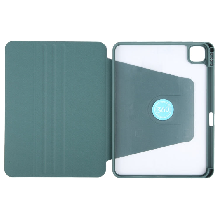 For iPad Air 13 2024 GEBEI Acrylic TPU 3-folding Rotating Smart Tablet Leather Case withh Pen Slot(Dark Green) - iPad Air 13 2024 Cases by GEBEI | Online Shopping South Africa | PMC Jewellery | Buy Now Pay Later Mobicred