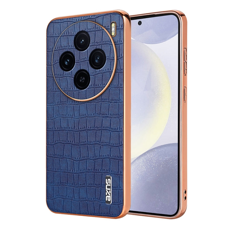 For vivo X100 5G AZNS Electroplated Frame Crocodile Texture Full Coverage Phone Case(Blue) - X100 Cases by AZNS | Online Shopping South Africa | PMC Jewellery | Buy Now Pay Later Mobicred