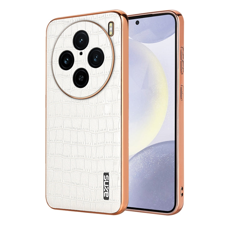 For vivo X100 Pro 5G / X100s Pro AZNS Electroplated Frame Crocodile Texture Full Coverage Phone Case(White) - vivo Cases by AZNS | Online Shopping South Africa | PMC Jewellery | Buy Now Pay Later Mobicred