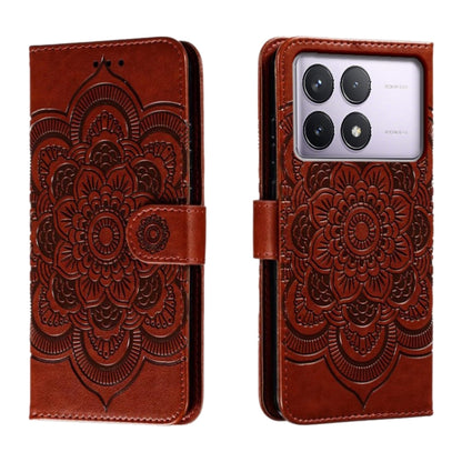 For Xiaomi Redmi K70 Sun Mandala Embossing Pattern Phone Leather Case(Brown) - K70 Cases by PMC Jewellery | Online Shopping South Africa | PMC Jewellery | Buy Now Pay Later Mobicred