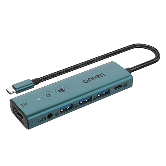 Onten UC123+ USB-C / Type-C to HDTV Multi-function HUB Docking Station with Button, Length:1.5m(Green) - USB HUB by Onten | Online Shopping South Africa | PMC Jewellery | Buy Now Pay Later Mobicred