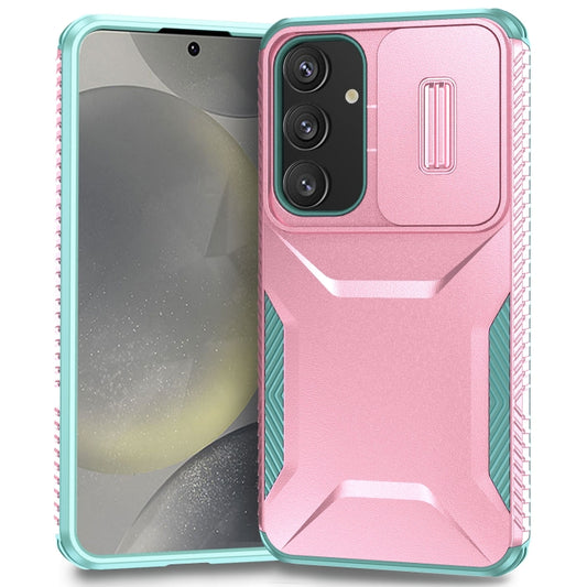 For Samsung Galaxy S25 5G / S24 5G Sliding Camshield Phone Case(Pink + Grey Green) - Galaxy S24 5G Cases by PMC Jewellery | Online Shopping South Africa | PMC Jewellery | Buy Now Pay Later Mobicred