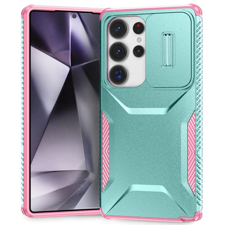 For Samsung Galaxy S25 Ultra 5G Sliding Camshield Phone Case(Grey Green + Pink) - Galaxy S25 Ultra 5G Cases by PMC Jewellery | Online Shopping South Africa | PMC Jewellery | Buy Now Pay Later Mobicred