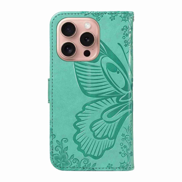 For iPhone 16 Pro Swallowtail Butterfly Embossed Leather Phone Case(Green) - iPhone 16 Pro Cases by PMC Jewellery | Online Shopping South Africa | PMC Jewellery | Buy Now Pay Later Mobicred