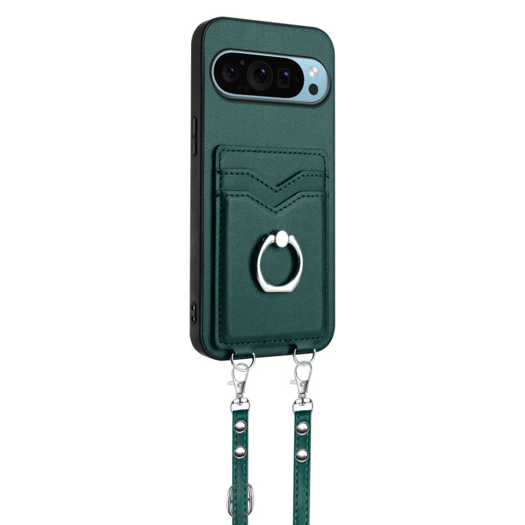 For Google Pixel 9 / 9 Pro R20 Crossbody Rope Ring Card Holder Phone Case(Green) - Google Cases by PMC TechLife | Online Shopping South Africa | PMC TechLife | Buy Now Pay Later Mobicred