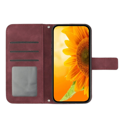 For Samsung Galaxy S25 5G Skin Feel Sun Flower Embossed Flip Leather Phone Case with Lanyard(Wine Red) - Galaxy S25 5G Cases by PMC Jewellery | Online Shopping South Africa | PMC Jewellery | Buy Now Pay Later Mobicred