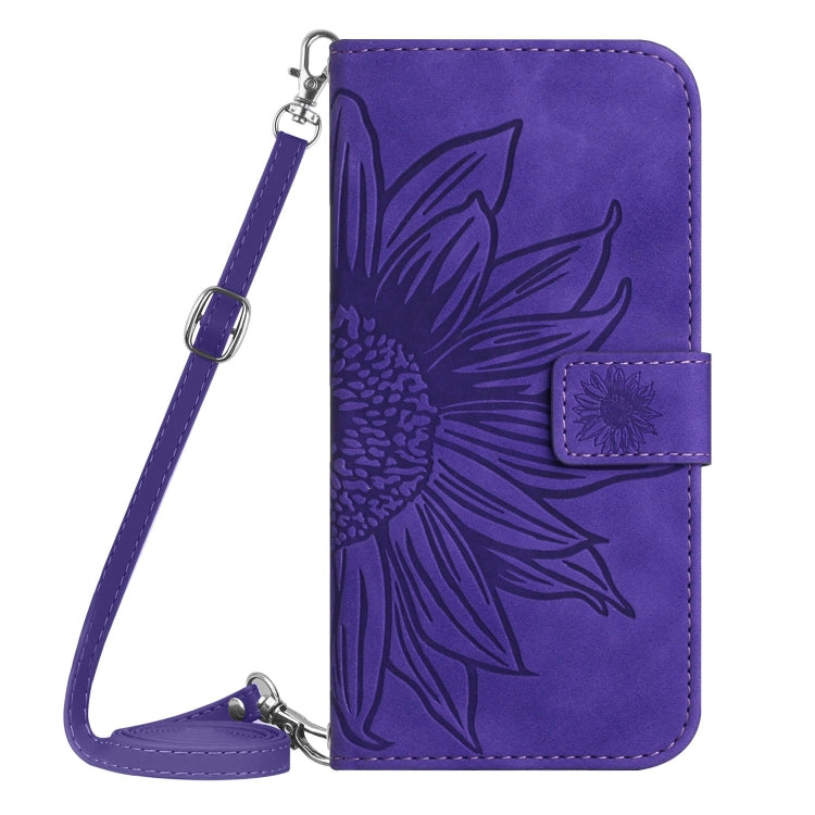 For Samsung Galaxy S25 5G Skin Feel Sun Flower Embossed Flip Leather Phone Case with Lanyard(Dark Purple) - Galaxy S25 5G Cases by PMC Jewellery | Online Shopping South Africa | PMC Jewellery | Buy Now Pay Later Mobicred