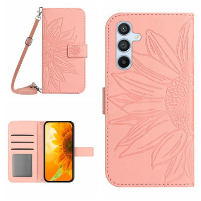 For Samsung Galaxy S25+ 5G Skin Feel Sun Flower Embossed Flip Leather Phone Case with Lanyard(Pink) - Galaxy S25+ 5G Cases by PMC Jewellery | Online Shopping South Africa | PMC Jewellery | Buy Now Pay Later Mobicred