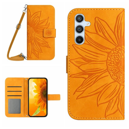 For Samsung Galaxy S25+ 5G Skin Feel Sun Flower Embossed Flip Leather Phone Case with Lanyard(Yellow) - Galaxy S25+ 5G Cases by PMC Jewellery | Online Shopping South Africa | PMC Jewellery | Buy Now Pay Later Mobicred