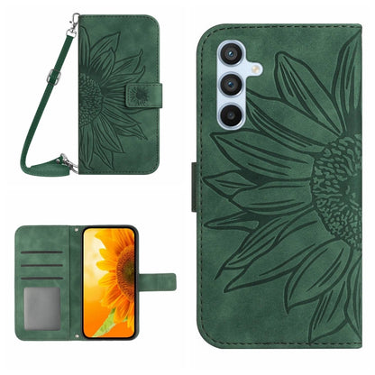 For Samsung Galaxy S25+ 5G Skin Feel Sun Flower Embossed Flip Leather Phone Case with Lanyard(Green) - Galaxy S25+ 5G Cases by PMC Jewellery | Online Shopping South Africa | PMC Jewellery | Buy Now Pay Later Mobicred