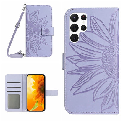 For Samsung Galaxy S25 Ultra 5G Skin Feel Sun Flower Embossed Flip Leather Phone Case with Lanyard(Purple) - Galaxy S25 Ultra 5G Cases by PMC Jewellery | Online Shopping South Africa | PMC Jewellery | Buy Now Pay Later Mobicred