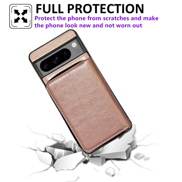 For Google Pixel 8a Solid Color Zipper 11-Card Slots Bag Phone Case with Lanyard(Rose Gold) - Google Cases by PMC TechLife | Online Shopping South Africa | PMC TechLife | Buy Now Pay Later Mobicred
