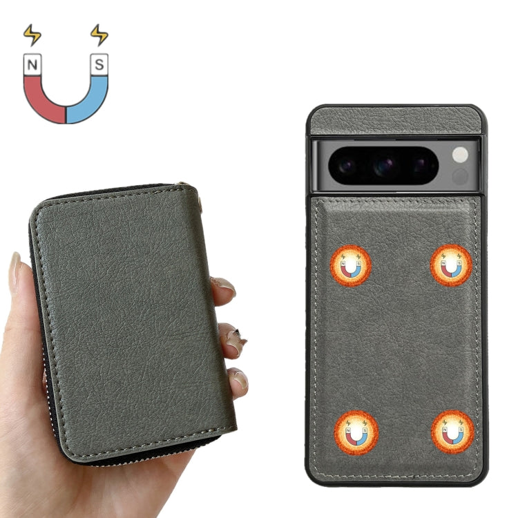 For Google Pixel 8 Solid Color Zipper 11-Card Slots Bag Phone Case with Lanyard(Grey) - Google Cases by PMC TechLife | Online Shopping South Africa | PMC TechLife | Buy Now Pay Later Mobicred